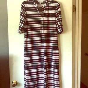 Navy and white striped dress